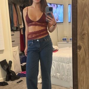 NWT burgundy cut-out lace going out top